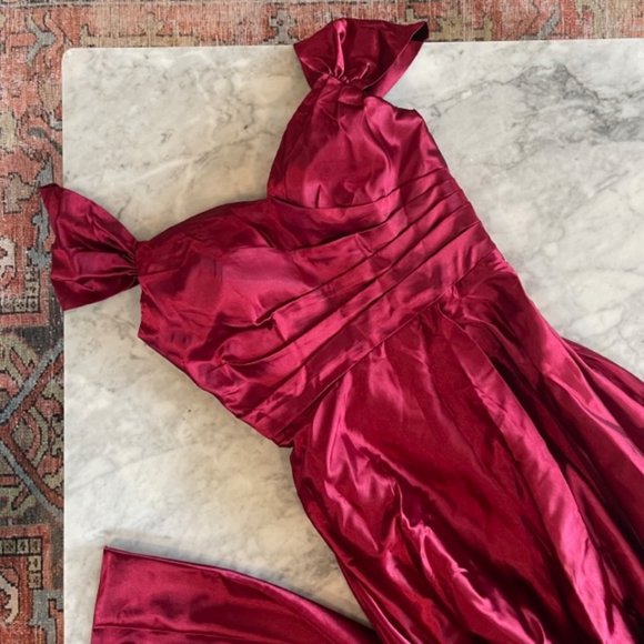 Lavetir Off Shoulder Satin Formal Dress Wine/Burgundy - Picture 7 of 9